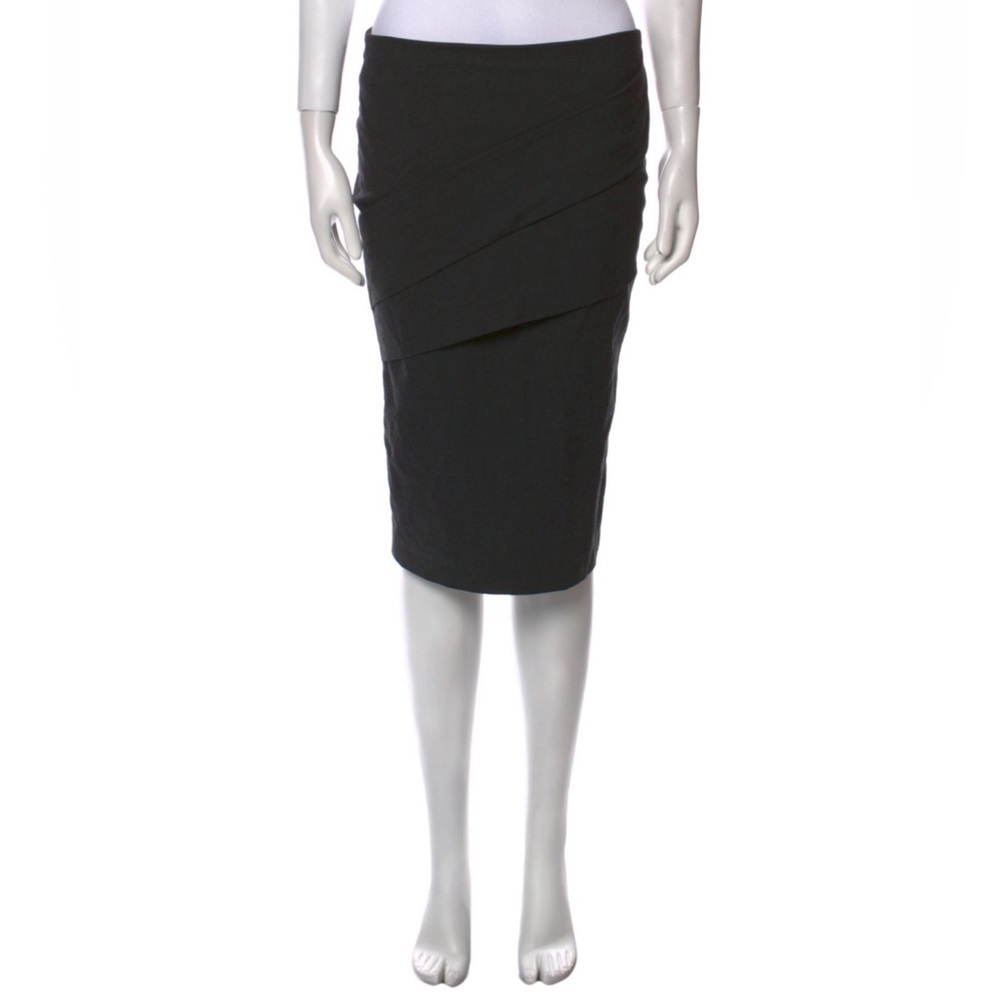 Brunello Cucinelli Virgin Wool Gray Asymmetric Detail Knee-Length Pencil Skirt 6
